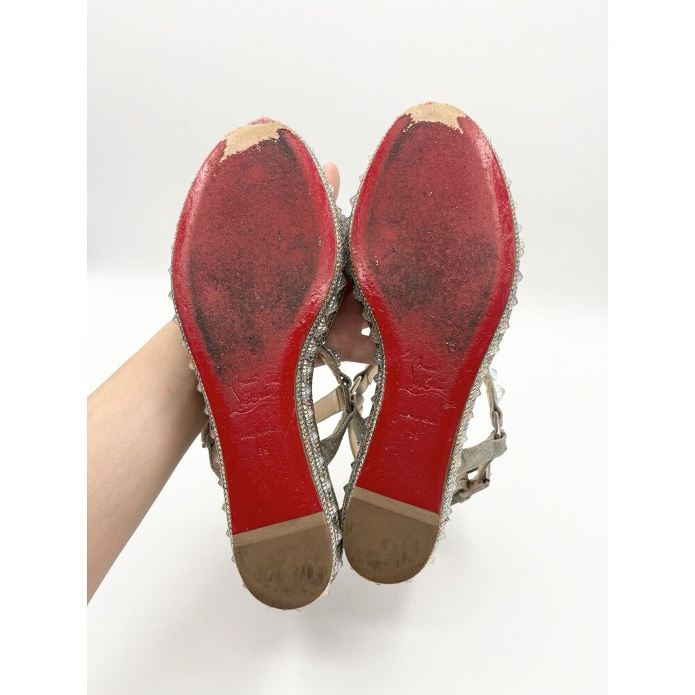 Christian Louboutin Cataclou 60 Silver Glitter Platform Sandals Wedges Sz EU 39 - Picture 11 of 13